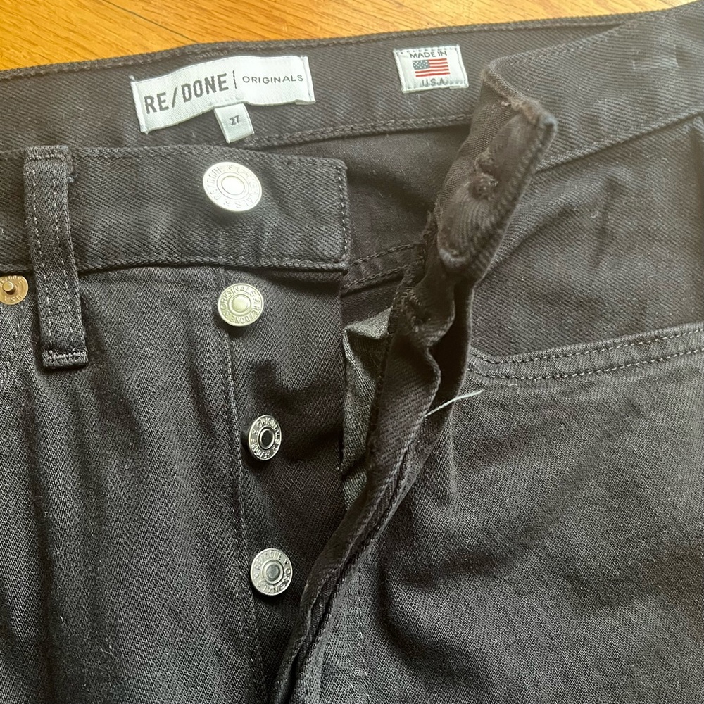 RE/DONE Black High Waisted Ankle Crop Raw Hem Button Fly Jeans Size 27 - Picture 7 of 10